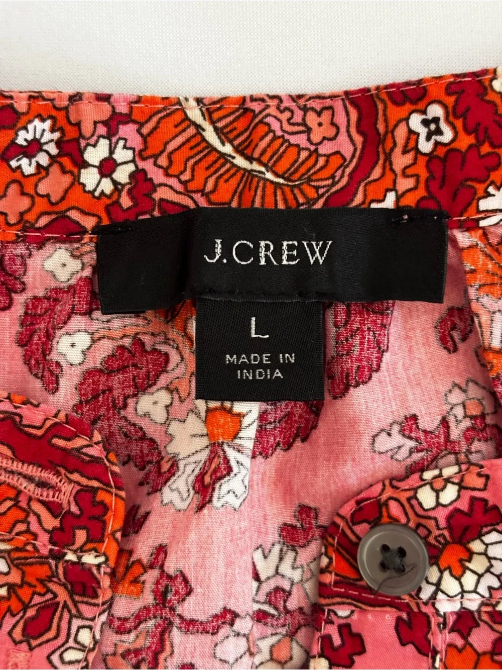 J.Crew Re-Imagined Large Pink Paisley Floral Ruffle Puff Sleeve Blouse Cotton